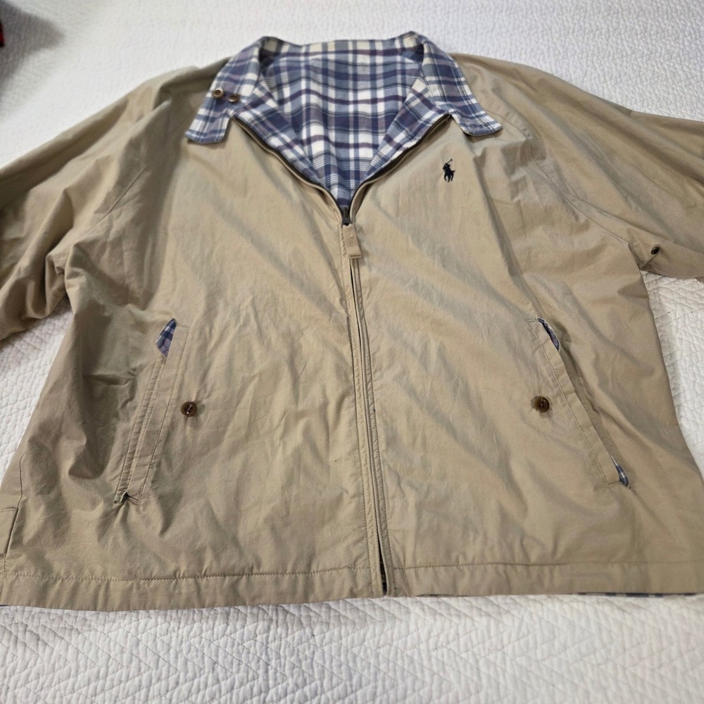Polo Ralph Lauren Mens Tan Harrington Jacket Plaid Lined Windbreaker Beige L/XL